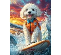 Samoyed Puppy Surfing on A Wave 1000 Piece Pack DIY Jigsaw Puzzle Wildlife Pet Collectors Ultra Difficult Educational Decorative Puzzle Gifts for Adults Birthday Sturdy Paperboard 1000 PCS