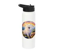 Samoyed Rainbow Bridge Cute Memorial Puppy Dog Art Stainless Steel Insulated Water Bottle