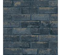 Sample 53 x 53cm Debona Navy Brick Wallpaper Metallic Silver Modern Contemporary