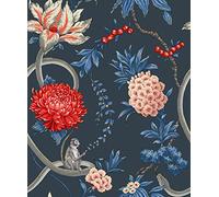 Sample Blue Forbidden Fruit Wallpaper Modern Floral Jungle Animal Pink Red