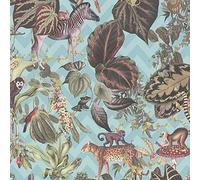 Sample Blue Jungle Wallpaper Textured Animal Tropical Vinyl Green
