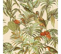 Sample Cream Green Orange Tropical Wallpaper Birds Palm Textured Paste The Wall Vinyl