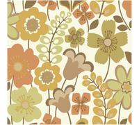 Sample for Retro Floral Wallpaper Vintage Style Ochre Sage Green Orange Brown Flower Pattern Nature Inspired Design for Living Room Bedroom Feature Wall Warm Earthy Tones Decorative Wall Covering