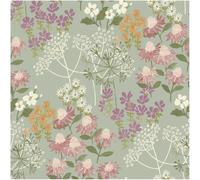Sample for Sage Green Wildflower Wallpaper - Soft Botanical Meadow Floral Design with Pink, White and Orange Flowers - Nature Inspired Decorative for Living Room, Bedroom or Feature Wall