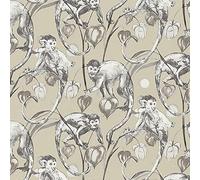 Sample Monkey Jungle Wallpaper Textured Embossed Tropical Vinyl Beige White