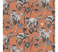 Sample Monkey Jungle Wallpaper Textured Embossed Tropical Vinyl Orange
