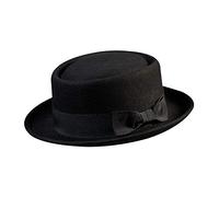 Samplife Pork Pie Hat-100% Wool Felt Men's Porkpie Hats Flat Mens Fedora Top Classic (M:7 1/8-22 3/8", Black)