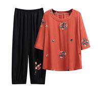 Sampling Product Category Long Skirt Suit 2 Women's Cotton Li NEN Fashion Comfortable Short Sleeves Long Trousers Plain Top Trousers, orange, XXL
