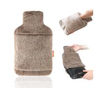 samply Hot Water Bottle with Cover 2L, Hand Pockets, Zip Base, Mocha | Soft faux fur cover with hand pockets warms both hands. Bottom zip makes the bottle easy to remove and replace.