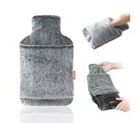 samply Hot Water Bottle with Cover 2L, Hand Pockets, Zip Base, Pewter | Soft faux fur cover with hand pockets warms both hands. Bottom zip makes the bottle easy to remove and replace.
