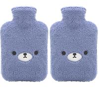 Samply Hot Water Bottle with Cute Fleece Cover, 2L Hot Water Bag for Hot and Cold Compress, Hand Feet Warmer, Neck and Shoulder Pain Relief,Bear Blue (Pack of 2)