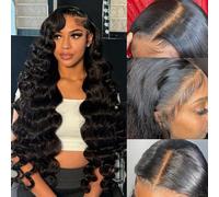 Samrabeauty 13x6 Wavy Lace Front Wig Human Hair 200% Density Lace Front Wig Pre Plucked HD Lace Frontal Wig for Women Natural Soft Fluffy 18 Inch