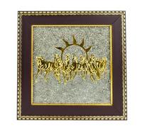 SAMRIIDHHII Pyrite Stone Vastu Seven Running Horses with Sun - 7 Horses on Raw Pyrite Frame | Wooden Wall Pyrite Frame for Living Room Décor, Money Attraction, Chakra Healing & Protection