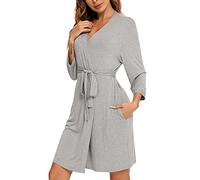 Samring Robe for Women Kimono Robes Soft Bamboo Sleepwear Short Knit Bathrobe Ladies Loungewear S-XXL, Light Grey, Medium