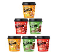 SamSam Instant Tteokbokki Topokki Korean Rice Cakes Chewy Street Snack, 7 Flavours, Carbonara, Cheese, Curry, Garlic Teriyaki, Jjajang, Rose, Original Sweet & Spicy (Pack of 6, Hala Flavour)