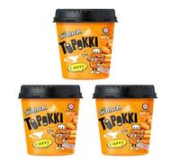 SamSam Instant Tteokbokki Topokki Korean Rice Cakes Chewy Street Snack, Carbonara, Cheese, Curry, Garlic Teriyaki, Jjajang, Rose, Original Sweet&Spicy (Pack of 3, Curry)