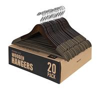 Samsarc Wooden Hangers - Non Slip Luxury Natural Lotus Wood & Velvet Suit & Pants Hangers - 360 Rotating Hooks - 20 Pack