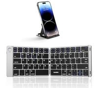 Samsers Foldable Bluetooth Keyboard - Portable Wireless Keyboard with Stand Holder, Rechargeable Full Size Ultra Slim Folding Keyboard Compatible IOS Android Windows Smartphone Tablet & Laptop-Silver