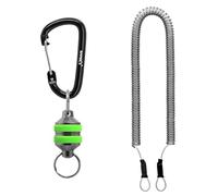 SAMSFX Fly Fishing Magnetic Net Release Holder Keeper Magnet Clip Landing Net Connector with Coiled Lanyard for Cord Free Heavy Gear (Green Grips)