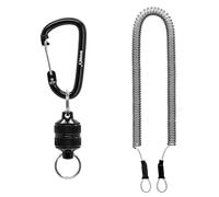 SAMSFX Fly Fishing Magnetic Net Release Holder Keeper Magnet Clip Landing Net Connector with Coiled Lanyard for Cord Free Heavy Gear (Textured Grip Magnet, Black)