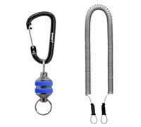 SAMSFX Fly Fishing Magnetic Net Release Holder Keeper Magnet Clip Landing Net Connector with Coiled Lanyard for Cord Free Heavy Gear (Blue Grips)