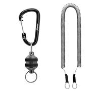 SAMSFX Fly Fishing Magnetic Net Release Holder Keeper Magnet Clip Landing Net Connector with Coiled Lanyard for Cord Free Heavy Gear (Black Grips)