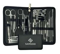 SAMSIDD Manicure Set 32 in 1,Professional Pedicure Nail Care Tools,Nail Case For men And Women, Stainless Steel Grooming Kit For Travel And Home, Ideal Nail Clippers with FREE SURPRISE BOX £10(Black)