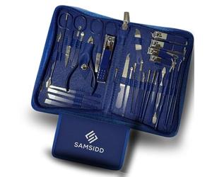 SAMSIDD Manicure Set 32 in 1 Professional Pedicure Nail Care Tools,Nail Case For men And Women,Stainless Steel Grooming Kit For Travel And Home Ideal Nail Clippers with FREE SURPRISE BOX £10 (Blue)