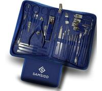 SAMSIDD Professional Manicure and Pedicure Set, 32-Piece Stainless Steel Nail Care Kit with Travel Case, Blue (Blue)