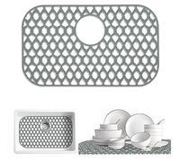 SAMSIER Silicone Sink Mat, 22”x13”, Rear Drain, Farmhouse, Gray, Rectangular, Undermount