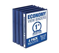 Samsill 1 Inch 3 Ring Binders, Made in USA, Economy Round Ring, Clear View Cover, 200 Sheet Capacity - for School, Home, Office - Blue, 4 Pack