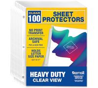 Samsill 100 Clear Heavyweight Sheet Protectors, Reinforced 3 Hole Design Plastic Page Protectors, Archival Safe, Top Load for 8.5 x 11 Inch Sheets, Box of 100
