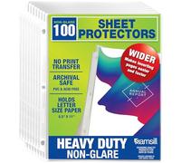 Samsill 100 Non-Glare Heavyweight Sheet Protectors, Reinforced 3 Hole Design Plastic Page Protectors, Archival Safe, Top Load for 8.5 x 11 Inch Sheets, Box of 100