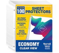 Samsill 100 Non-Glare Standard Weight Sheet Protectors, Reinforced 3 Hole Design Plastic Page Protectors, Archival Safe, Top Load for 8.5 x 11 Inch Sheets, Box of 100
