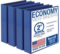 Samsill 2 Inch 3 Ring Binders, Made in USA, Economy Round Ring, Clear View Cover, 425 Sheet Capacity - for School, Home, Office - Blue, 4 Pack