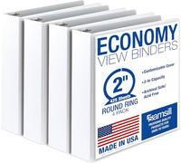 Samsill 2 Inch 3 Ring Binders, Made in USA, Economy Round Ring, Clear View Cover, 425 Sheet Capacity - for School, Home, Office - White, 4 Pack
