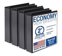 Samsill 2 Inch 3 Ring Binders, Made in USA, Economy Round Ring, Clear View Cover, 425 Sheet Capacity - for School, Home, Office - Black, 4 Pack