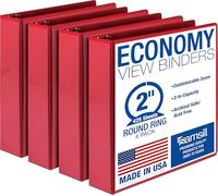 Samsill 2 Inch 3 Ring Binders, Made in USA, Economy Round Ring, Clear View Cover, 425 Sheet Capacity - for School, Home, Office - Red, 4 Pack