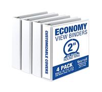 Samsill 2 Inch 3 Ring Binders, Made in USA, Economy Round Ring, Clear View Cover, 425 Sheet Capacity - for School, Home, Office - White, 4 Pack