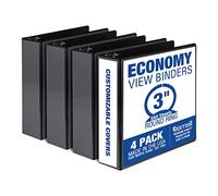 Samsill 3 Inch 3 Ring Binders, Made in USA, Economy Round Ring, Clear View Cover, 550 Sheet Capacity - for School, Home, Office - Black, 4 Pack