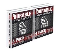 Samsill Durable 0.5 inch 3 Ring Binder, Made in USA, D Ring Binder, FSC 100% Recycled Chipboard, White, 4 Pack