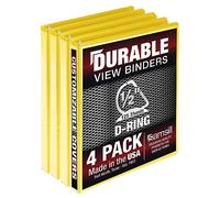 Samsill Durable 0.5 inch 3 Ring Binder, Made in USA, D Ring Binder, FSC 100% Recycled Chipboard, Yellow, 4 Pack