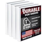 Samsill Durable 1 inch 3 Ring Binder, Made in USA, D Ring Binder, FSC 100% Recycled Chipboard, White, 4 Pack