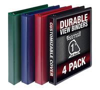 Samsill Durable 1 Inch Binder, Made in The USA, D Ring Binder, Customizable Clear View Cover, Basic Assortment, 4 Pack, Each Holds 225 Pages