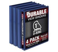 Samsill Durable 1 Inch Binder, Made in The USA, D Ring Binder, Customizable Clear View Cover, Blue, 4 Pack, Each Holds 225 Pages