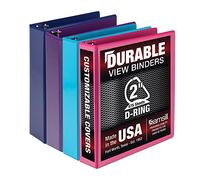 Samsill Durable 2 Inch Binder, Made in The USA, D Ring Binder, Customizable Clear View Binder, Fashion Assortment, 4 Pack, Each Holds 475 Pages