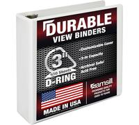 Samsill Durable 3 Inch Binder, Made in The USA, D Ring Binder, Customizable Clear View Cover, Pearl White, Holds 625 Pages