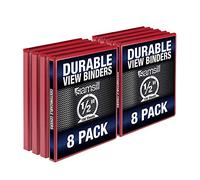 Samsill Durable .5 Inch Binder Red Round Ring Binder/Customizable Clear View Binder/Bulk Binder 8 Pack / 3 Ring Red Binder/Half Inch Binder