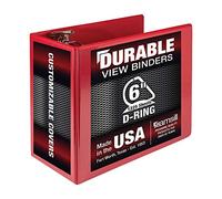 Samsill Durable 6 inch 3 Ring Binder, Made in USA, Locking D Ring FSC 100% Recycled Chipboard, Red