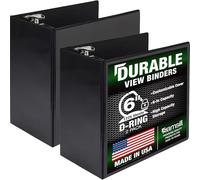 Samsill Durable 6 Inch Binder, Made in The USA, Locking D Ring Customizable Clear View Binder, Black, 2 Pack, Each Holds 1225 Pages